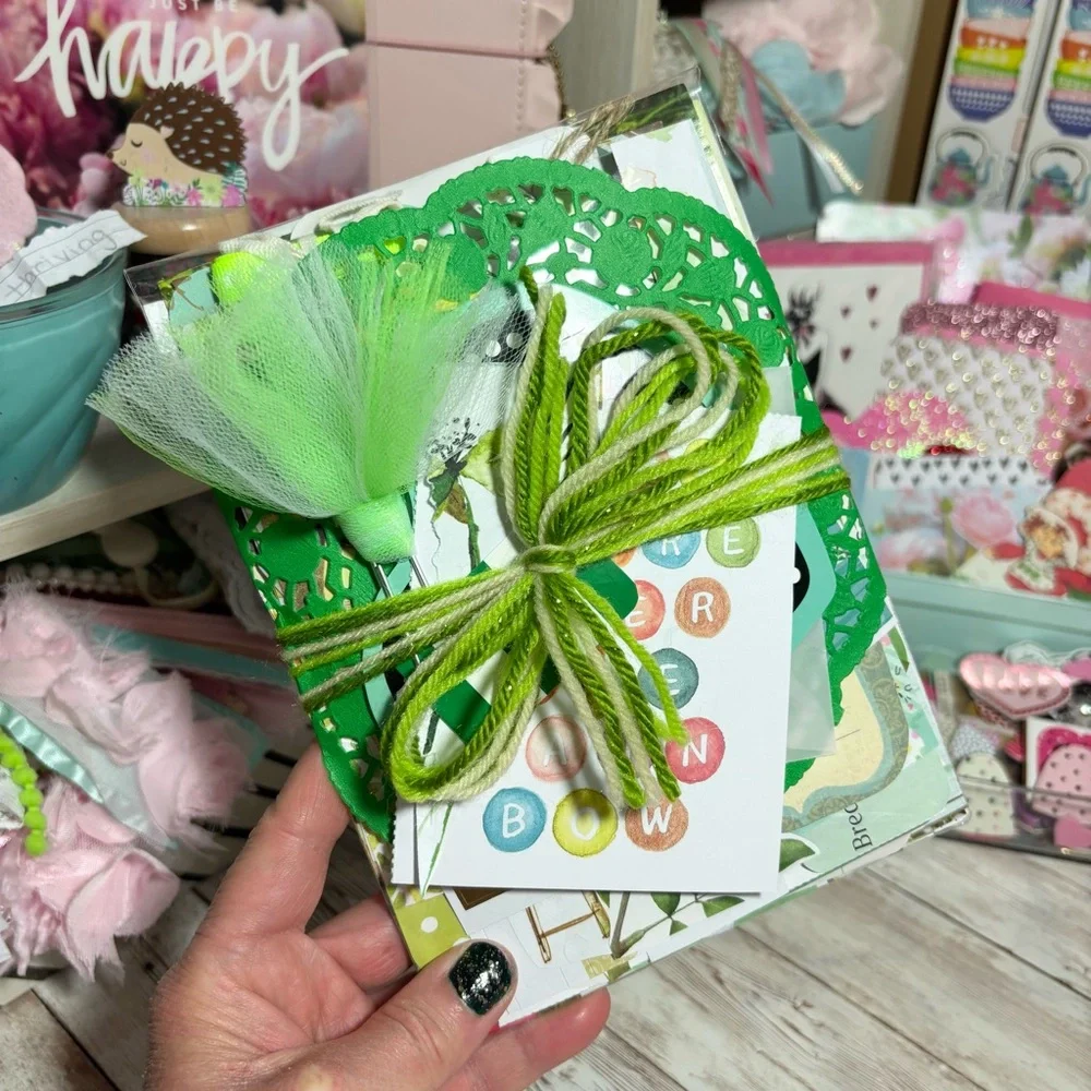 Green Themed Junk Journal Paper Scrap Pack Kit 100 Pieces Ephemera Scrapbook Lot